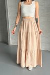 Bej Uzun Büzgülü Katlı Müslin Kumaş Etek