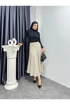 Bej Uzun Keten Kloş Etek