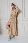 Bej Uzun Krep Cepli Katlanabilir Kollu Büzgülü Yazlık Giyçık Elbise