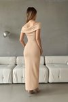 Bej Uzun Scuba Kumaş Yaka Detaylı Elbise
