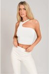 Beyaz Asimetrik Boyundan Askılı Crop Top