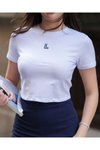Beyaz Bisiklet Yaka Kısa Kollu Crop Tshirt