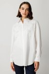 Beyaz Boncuklu Kurdele Detaylı Gömlek