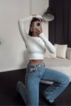 Beyaz Çapraz Sırt Dekolteli Basic Bluz