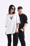 Beyaz Chicago Nakışlı Oversize Unisex Tshirt