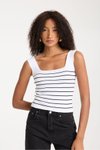 White Striped Square Neck Stretch Knit