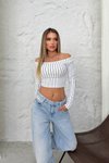 White Striped Ottoman Fabric Madonna Crop