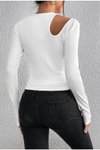Beyaz Cut Out Uzun Kollu Fitilli Kaşkorse Bluz
