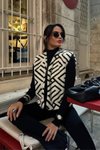 Beyaz Desenli Oversize Kışlık Yelek