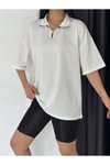Beyaz Fermuarlı Unisex Oversize Tshirt