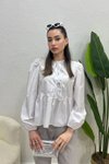 Beyaz Fırfırlı Bağcıklı Gömlek