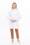 Beyaz Fular Yaka Dantel Detaylı Salaş Poplin Tunik