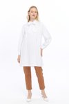 Beyaz Fular Yaka Dantel Detaylı Salaş Poplin Tunik
