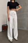 White Trim Lace-Up Palazzo Pants