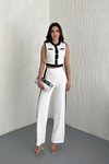 Beyaz Garnili Crop Pantolon İkili Takım