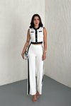 Beyaz Garnili Crop Pantolon İkili Takım
