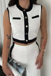 Beyaz Garnili Crop Pantolon İkili Takım