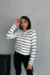 Beyaz Gold Düğmeli Çizgili Yumoş Triko Hırka