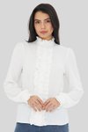 Beyaz Hakim Yaka Fırfır Detay Uzun Kol Gömlek