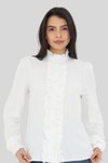 Beyaz Hakim Yaka Fırfır Detay Uzun Kol Gömlek