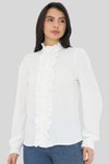 Beyaz Hakim Yaka Fırfır Detay Uzun Kol Gömlek