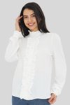 Beyaz Hakim Yaka Fırfır Detay Uzun Kol Gömlek