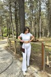 Beyaz İspanyol Premium Pantolon Ve Crop İkili Takım