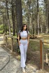 Beyaz İspanyol Premium Pantolon Ve Crop İkili Takım