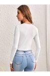 Beyaz Kadın Marul Dikişli Bağlama Detaylı Bluz Hırka Uzun Kollu Tarz İnce