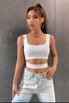 White Thick-Strap Midriff Cut-Out Crop Top