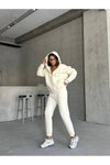 Beyaz Kapüşonlu Oversize Alt Üst Eşofman Takım