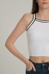 Beyaz Kol Çizgili Crop Triko