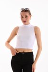 Beyaz Likralı Crop Bluz