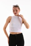 Beyaz Likralı Crop Bluz