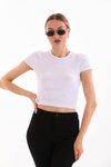 Beyaz Likralı Kısa Kol Crop Bluz