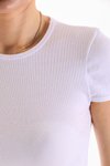 Beyaz Likralı Kısa Kol Crop Bluz