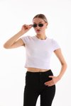 Beyaz Likralı Kısa Kol Crop Bluz