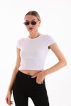 Beyaz Likralı Kısa Kol Crop Bluz