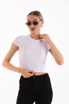 Beyaz Likralı Kısa Kol Crop Bluz