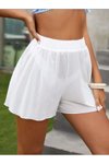 Beyaz Mesh Yüksek Bel Rahat Tül Şort