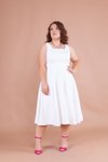 Beyaz Midi Büyük Beden Kare Yaka Elbise
