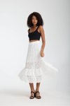Beyaz Midi Dantel Detay Astarlı Rahat Kesim Etek