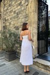 Beyaz Midi Dina Askılı Keten Elbise