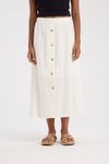 Beyaz Midi Ön Düğme Detaylı Etek