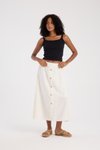 Beyaz Midi Ön Düğme Detaylı Etek