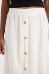 Beyaz Midi Ön Düğme Detaylı Etek