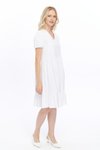 Beyaz Midi V Yaka Büzgülü Cotton Elbise