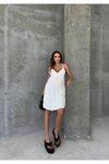 Beyaz Mini Askılı Elbise