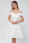 Beyaz Mini Askılı Kayık Yaka Detay Pileli Kloş Abiye Elbise