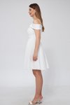 Beyaz Mini Askılı Kayık Yaka Detay Pileli Kloş Abiye Elbise